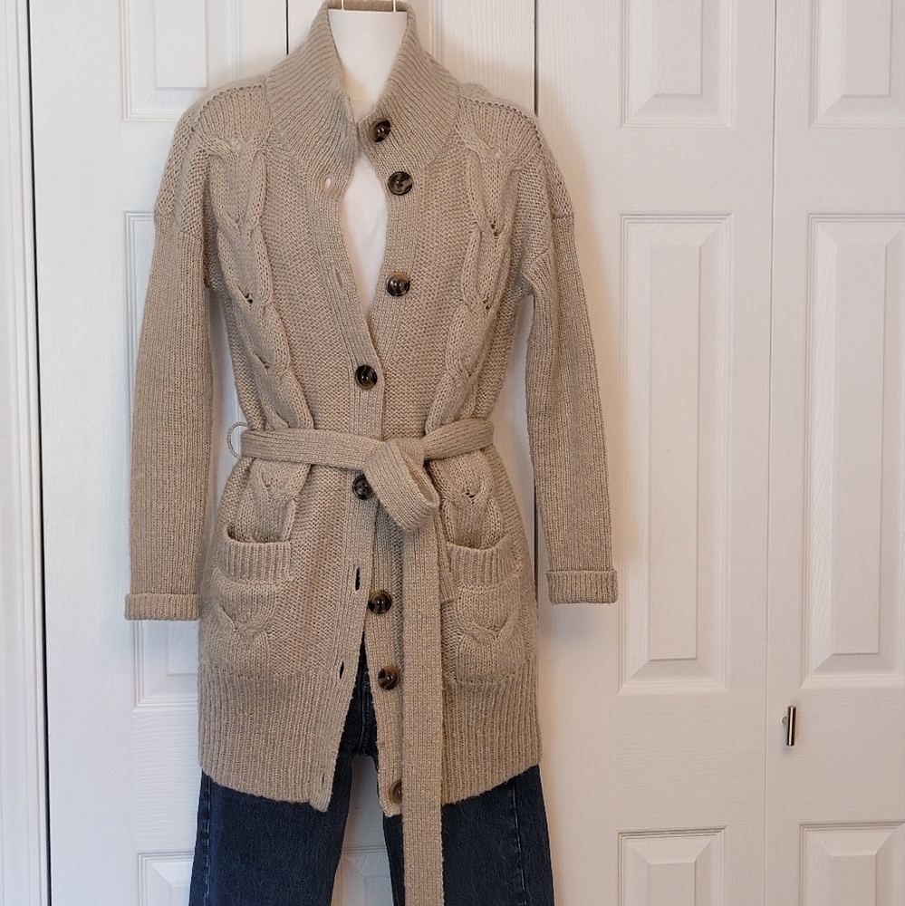 Wool and mohair cable knit cardigan